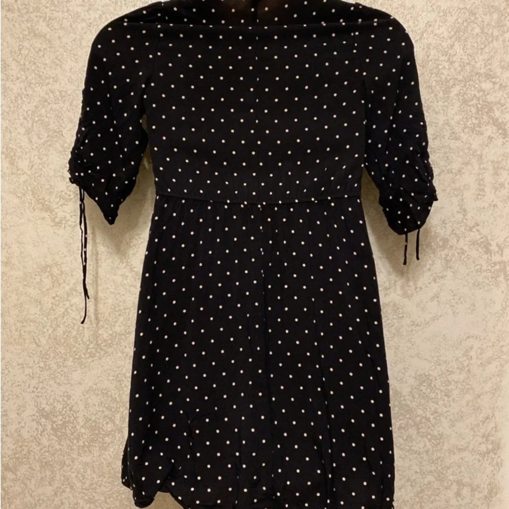 Express Black Midi Dress with Beige Polka Dots